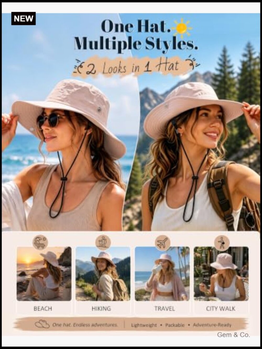Waterproof UPF50+ Bucket Sun Hat Unisex Wide Brim Packable Floppy - Picture 6 of 7